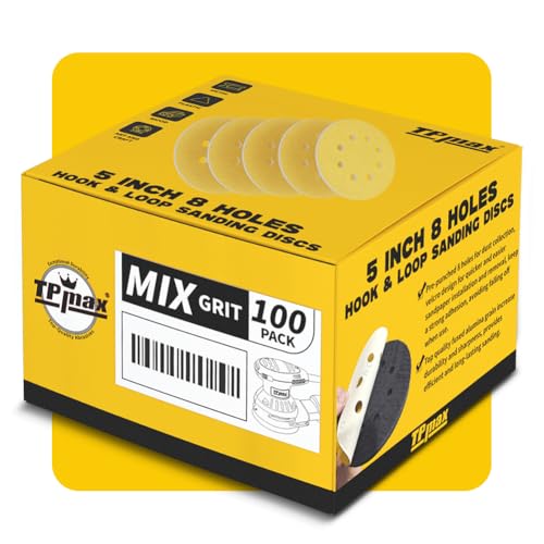100PCS 5 Inch 125mm 8 Hole Sanding Discs Sandpaper Mixed Grits - Premium Gold Round Hook and Loop for Random Orbital Sander (60, 80, 120, 220, 320 Grit Variety Pack) - style: Mix Grit - 100 Pack