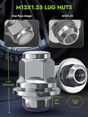 AUTOPTIM M12x1.25 OEM Lug Nuts - 20 Pcs Chrome Mag Flat Seat for Nissan - color: Chrome, size: M12x1.25, style: Short - 20 Pcs