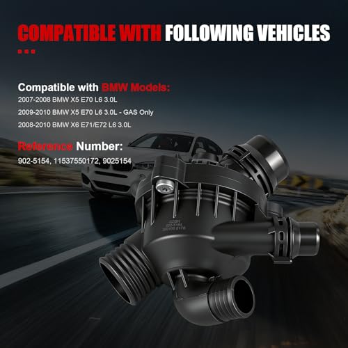 Engine Coolant Thermostat Housing Assembly Compatible with BMW E70 X5 2007-2010 E71/E72 X6 2008-2010 3.0L,Replaces#11537550172 902-5154 - size: 902-5154