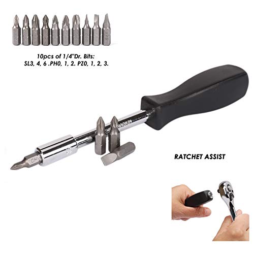 MIXPOWER 62-Piece 1/4-Inch Dr. Master Socket Set with Ratchets,Universal Joint, Extensions with 1/4'' Dr. Bits Set, SAE/Metric 6-Point 5/32-Inch - 9/16-Inch, 4 mm - 14 mm, CR-V Socket - size: 62 PCS 1/4" Dr. Master Socket Set