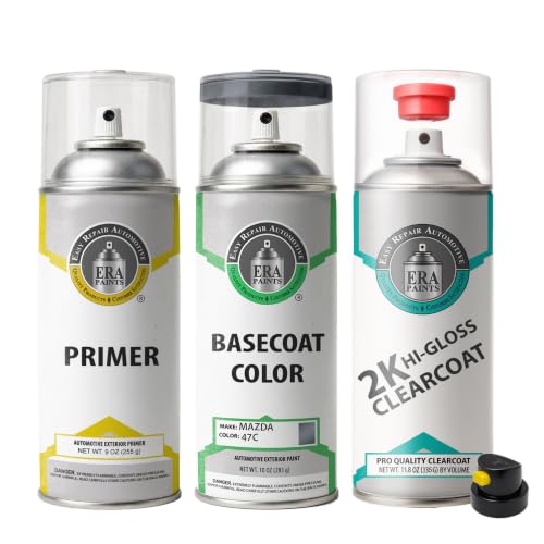 ERA Paints - 47C - Polymetal Gray Metallic for MAZDA Exact OEM Color Match Automotive Touch Up Paint for Cars - Spray Paint with Premium Spray Nozzle - 2K Premium Kit - Made in USA - style: Spray - 2K Premium Kit