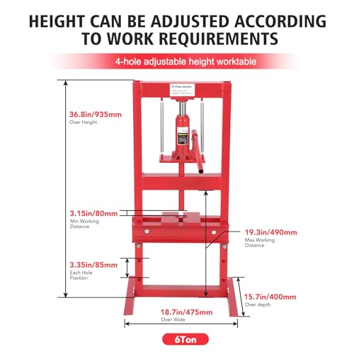 6-Ton Hydraulic Press, Heavy Duty Benchtop Hydraulic Shop Press with 2 Press Plates, H-Frame Adjustable Garage Floor Press for Car Repair and Garage