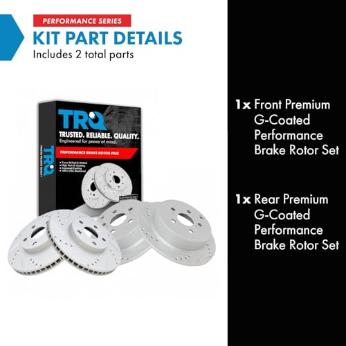 TRQ Front & Rear Brake Rotors Set Performance Premium G-Coated Slotted X - style: BRA13959