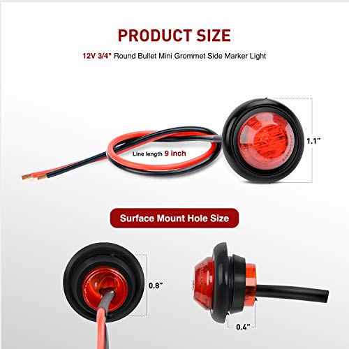 Nilight 3/4" Round LED Clearance Marker Lights,Red, 10-Pack - color: 10pcs Red