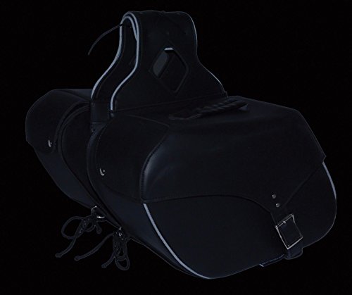 MOTORCYCLE TWO PIECE WATERPROOF SADDLEBAG SINGLE STRAP REFLECTIVE PIPING BLACK