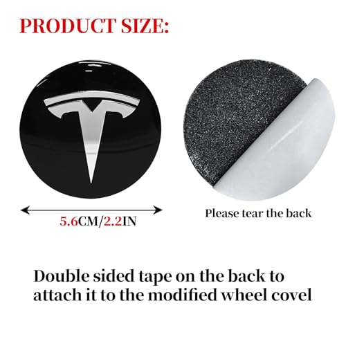 4 Pack Aluminum Waterproof Wheel Cover Center Emblem Sticker for Tesla Model 3 Model Y 56mm Hubcaps Wheel Rim Cover (Glossy Black Background+White Emblem) - color: Glossy Black Background+White Emblem