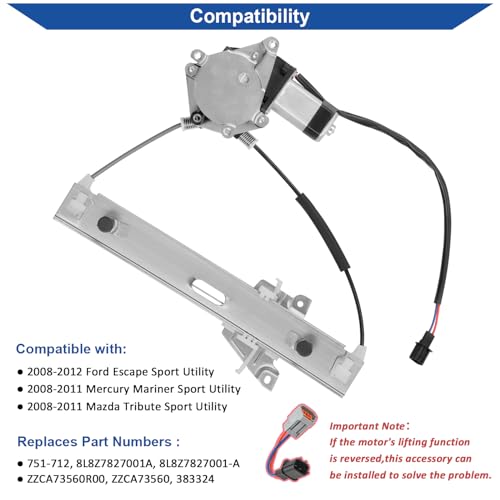 Obaee 751-713 Rear Right Window Regulator for Ford,Mercury,Mazda 2008-2011 - size: Rear Right Passenger Side