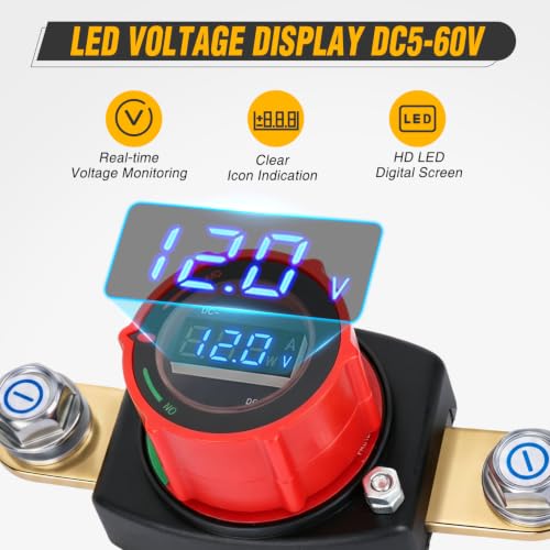 Nilight Side Post Battery Disconnect Switch with Led Voltmeter Display - color: 275A Side Post ON/Off Switch w/Voltmeter Display