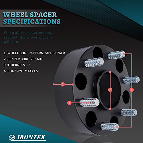 IRONTEK Wheel Spacers 2 inch 6x139.7mm Hubcentric Spacers for Chevy GMC 6x5.5 14x1.5 Studs 78.1mm Hub Bore for Cadillac Escalade 99-24, for Chevrolet Silverado 1500/Tahoe 01-24, for GMC Yukon 4PCS - size: 2"|6x139.7|4PCS