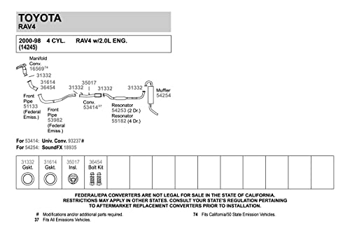 Walker 55182 Direct Fit Exhaust Resonator and Pipe Assembly for Toyota RAV4