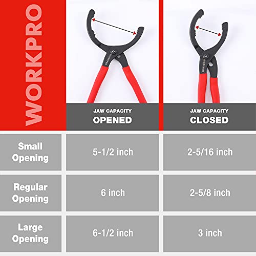 WORKPRO 12" Adjustable Oil Filter Pliers, Wrench Adjustable Oil Filter Removal Tool, Ideal For Engine Filters, Conduit, & Fittings, W114083A