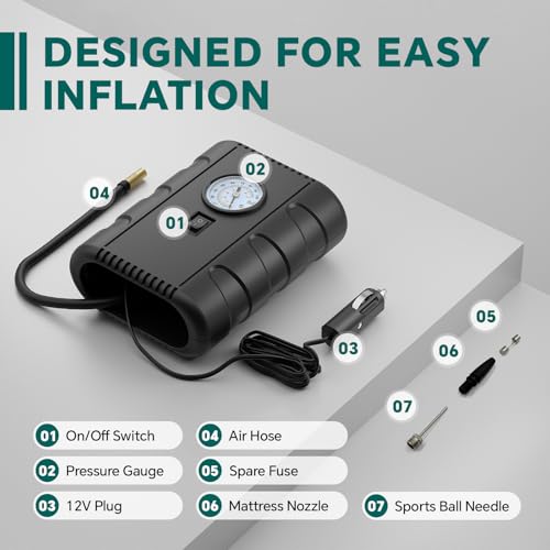 Tire Inflator Portable Air Compressor 12VDC 100 PSI Air Pump