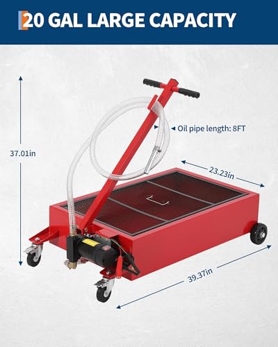 Low-Profile Rolling Oil Drain Pan Cart, 20 Gallon Oil Catch Drain Tank - color: Red, size: 20 Gallon | with 110V Electric Pump
