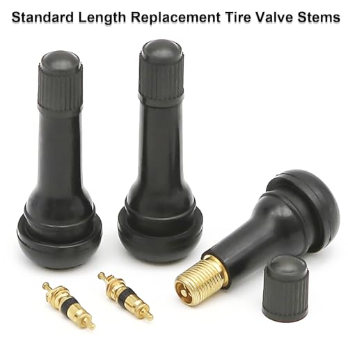 100Pcs TR413 Snap-in Short Black Rubber Tire Valve Stem for Tubeless 0.453 Inch 11.5mm Rim Holes on Standard Vehicle Tires