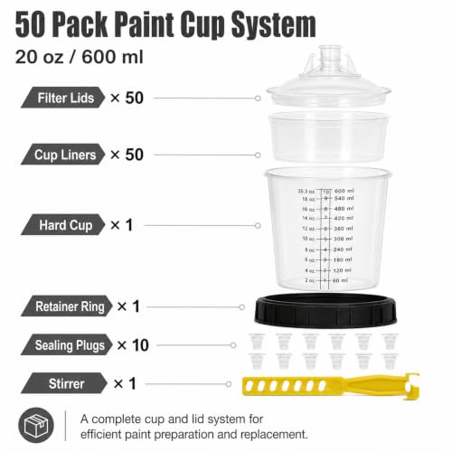 Disposable Paint Cups System 20oz(600ML) with lids for HVLP/LVLP Spray Guns - size: 20 Ounce Kit (600ml)