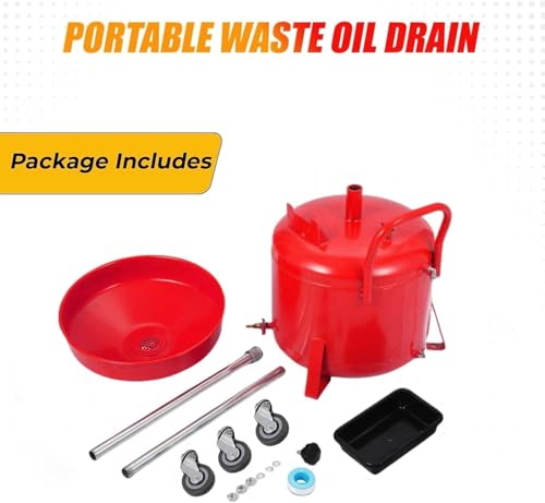 Garvee 8 Gallon Waste Oil Drain Tank, Portable Oil Drain Container, Air Operated Drainer, Fluid Fuel Transfer Drainage, Adjustable Funnel Height with Wheel &15'' Premium Bowl and a Toolbox - size: 8 Gallon-Red