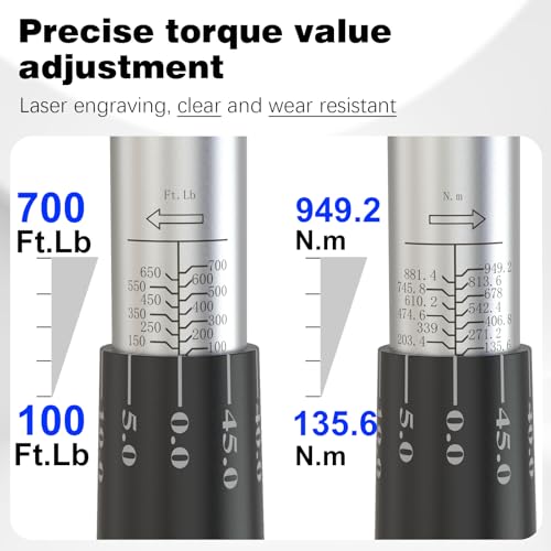 SuZhi 3/4 Inch Drive torque wrench 100-700 ft lb /135-949N.M/Aluminum Alloy handle & Cr-Mo Material Head, Heavy Duty, Professional,Dual Direction, Store in Solid Case - size: 3/4'' 1 pc