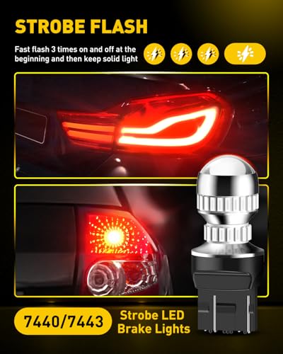 AUXITO 7440 7443 LED Strobe Brake Lights Bulbs, Red Flashing Stop Light, Super Bright T20 W21W 7441 7444 7443R Flashing Strobe Blinking LED Tail Light Bulbs, Pack of 2 - color: Strobe Flashing Red, size: 7443/7440