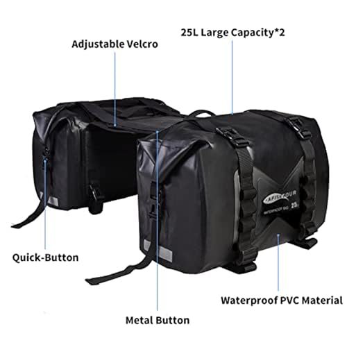 Waterproof Motorcycle Saddlebags - 50L Motorcycle Luggage Bags for Motorbike Travel - Detachable Panniers Bags - For Scooter, Honda, Suzuki, Yamaha (Black, 2 Pack) - color: Black, size: 50L