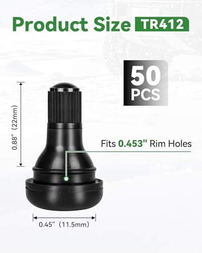 50Pcs TR412 Snap-in Tubeless Tire Valve Stems, Fits 0.453" Rim Holes - size: TR412