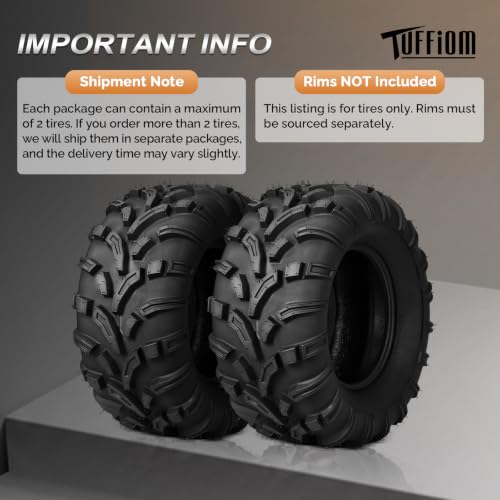 TUFFIOM Set of 2 ATV UTV Tires, 25x11.00-12/6PR All-Terrain Mud Tires with Directional Tread, Drainage, Strong Srip and Snow-breaking for Rainy/Snowy Areas, Tubeless Trail Tire - size: 25x11.00-12 (2 pack)