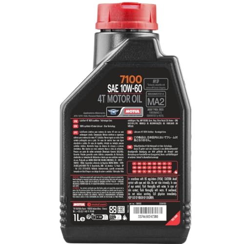 Motul 7100 4T 10W-60 100% Synthetic Ester Motorcycle Oil - JASO MA2 API SP Wet Clutch Compatible for Indian Moto Guzzi MV Agusta High-Performance Engines - 1L - color: 10W-60, size: 1L