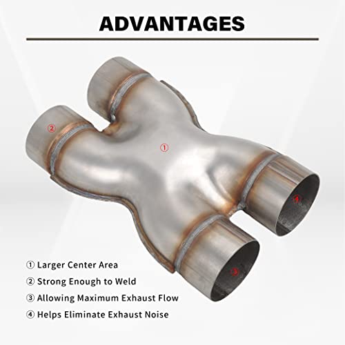T409 Stainless Steel X Pipe 3'' Inch ID Dual to 3'' Inch ID Dual Stamped Exhaust Adapter Connector, Crossover X-Pipe,Overall Length: Approx. 12", Universal - size: 3" Dual to 3" Dual
