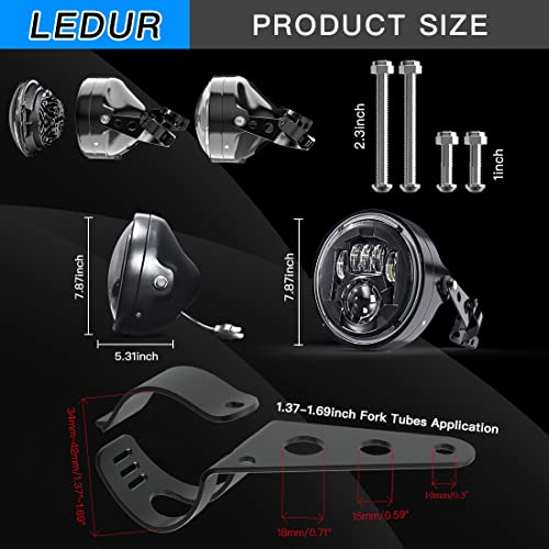 LEDUR 7 Inch LED Motorcycle Headlight with Housing Bucket, DOT Approved Round Hi/Lo Beam Headlamp, Fork Mount Brackets for 34-41mm Forks, Fit Cafe Racer Chopper Bobber Scrambler Street Tracker Bikes - size: C2 7In HI/LOW Motorcycle Headlight