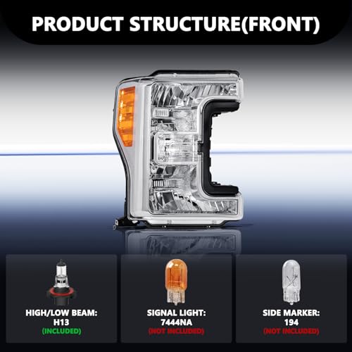 Aosky Halogen Headlights for 2017-19 Ford F250 F350 F450 F550 Super Duty - color: Chrome Housing - RH, size: Bulbs Included
