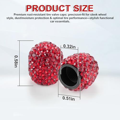 JUSTTOP 4 Pack Handmade Crystal Rhinestone Car Tire Valve Stem Caps, Universal Fit for Cars, Trucks, Motorbikes - Red - color: Red
