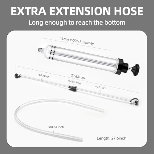 500cc Fluid Extractor Pump for Automotive Use,Manual Oil Change Syringe with 70cm Rubber Hose & 2pcs 30cm Extension Tubes for Easy Oil Change