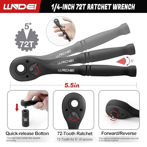 1/4" Drive Socket Set Nut Driver Set with Ratchet, 44Pcs Wrench Tool Set - size: 44PCS Metric