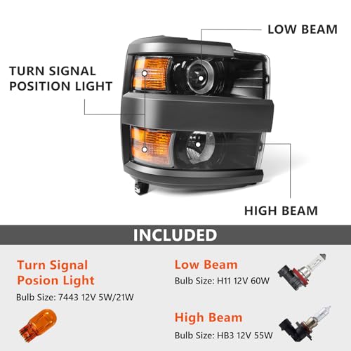 Headlight Fit for Chevy Silverado 2500HD 3500HD 2015-2019 Right - color: Black Housing, size: Right Passenger Side