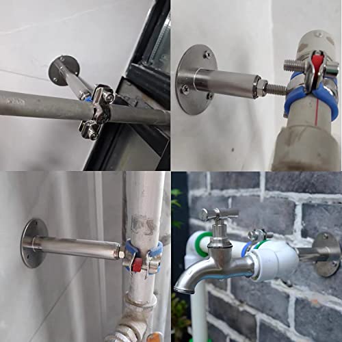 2PCS 304 Stainless Steel Wall Mount Ceiling Mount Pipe Supports, Adjustable Pipe Strap Clamp with screws for OD Pipe 38-40mm, Adjustable Height 50-100mm - size: 38-40mm, style: Adjustable Height 50-100mm