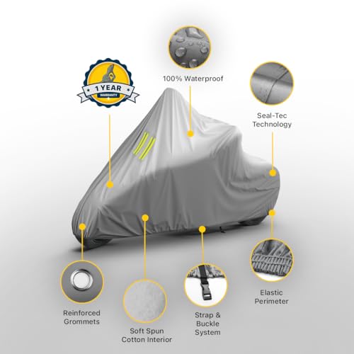 Seal Skin Covers Motorcycle Cover Waterproof Outdoor All Season Universal Outdoor Sun Protection with Night Reflective Lock-Holes & Storage Bag (108" L X 42" W X 49" H) - size: XXL (108"L x 42"W x 49"H)