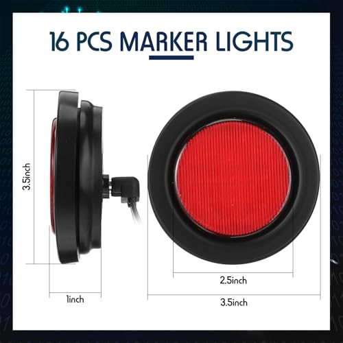 Retisee 16 Pcs 2.5 Round LED Trailer Marker Lights, Red - color: Red