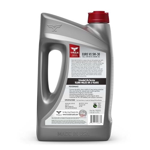 TRIAX Euro VX 5W-30 Full Synthetic Ester, Compatible with VW 507.00/504.00, VW Audi 502.00, 505.01, BMW LL-04, Porsche C30, ACEA C3, Mercedes 229.51, 229.5, 229.31 (5 Quart) - size: 5 Quart