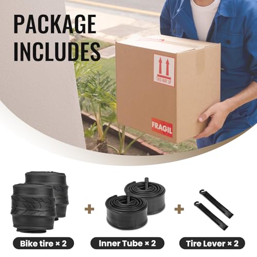 Hycline Cruiser Bike Tires Set, 2-Pack 24/26x2.125 Inch Folding Replacement Bicycle Tires with Inner Tubes & Tire Levers, Wear-Resistant Urban Street Tires for Beach Cruiser & City Commuter Bikes