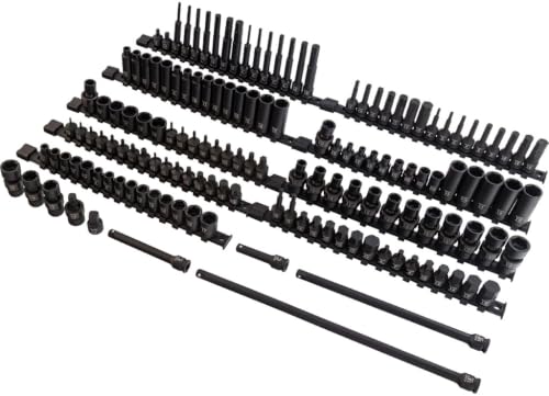 SUNEX 35145 3/8" Drive SAE & Metric 6 Point Standard & Deep with Universals, Star (E and Tamperproof), Triple Square, & Hex Bit, 145-Piece - size: 145-piece SAE/Metric