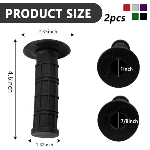 2PCS Motorcycle Grips,Anti-Slip Rubber Dirt Bike Grips with 7/8" Left & 1" Right Compatible with CRF KXF,Universal Motorcycle/Bike Handlebar Grips for Women & Men (Black) - color: Black