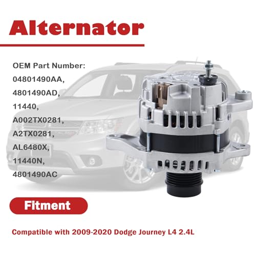 04801490AA Alternator Compatible with 2009-2020 Dodge Journey 2.4L - color: 2009-2020 Dodge Journey
