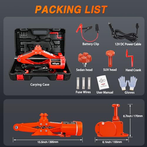 Nilight Electric Car Jack 3 Ton 12V Scissor Lift Jacks with Remote Control - size: 3 T w Remote Control