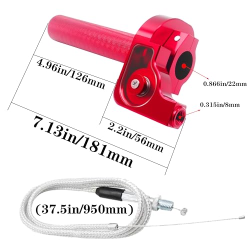 Motorcycle Throttle Assembly,7/8" Quick Twist Throttle Grips with Throttle Cable Aluminum Alloy Universal for CRF KLX SSR TTR 110 125 150 250cc Dirt Pit Bike ATV Mini Bike - color: Red