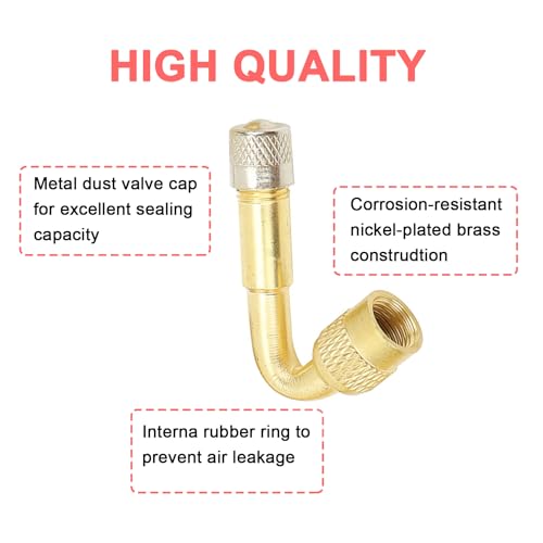2 PCS 45 Degree Metal Valve Stem Extenders, Universal Valve Stem Extensions Compatible for Dual Wheels Passenger Cars, Stroller, RV, Motorcycles, Bicycles, Trailers (Gold) - color: Gold, size: 45°