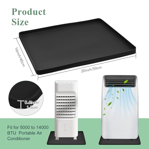 Portable AC Drip Pan, 20''x16'' Portable Air Conditioner Drip Pan, Prevent Water Leakage and Protect Floor & Carpet, Non-Slip Soft Silicone Mat with Raised Edge, for Under Portable AC Unit Drip Tray - color: Black, size: 20'' x 16''
