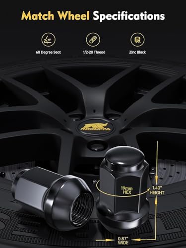 MIKKUPPA 1/2-20 Lug Nuts, Replacement for Jeep Wrangler Aftermarket Wheel - color: Black, size: 1/2-20