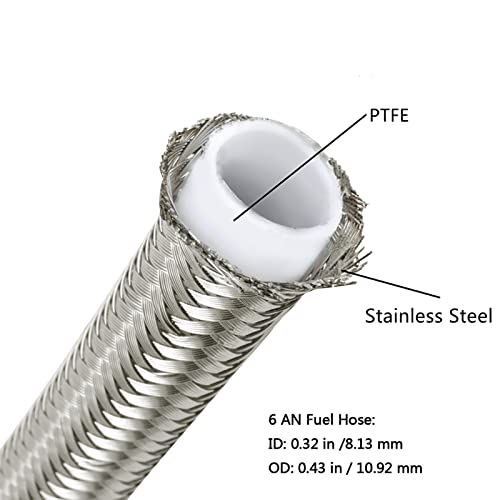 20FT 6AN PTFE Fuel Line Kit 3/8"E85 Oil Gas Fuel Line Stainless Steel Braided Hose with 10pcs 6AN Hose Teflon Fitting Kit