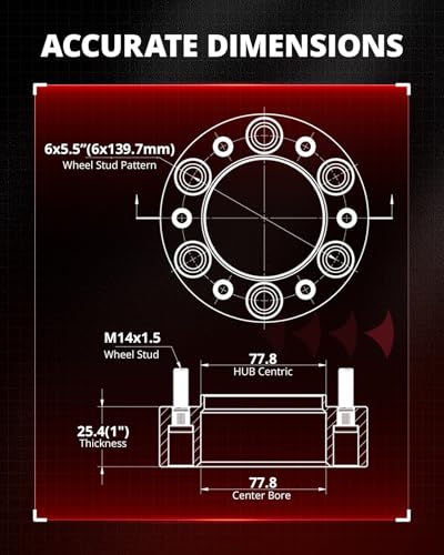 EVIL ENERGY 6x5.5 Wheel Spacers 1", 77.8 mm Bore Hubcentric M14x1.5 Studs - size: 1 inch