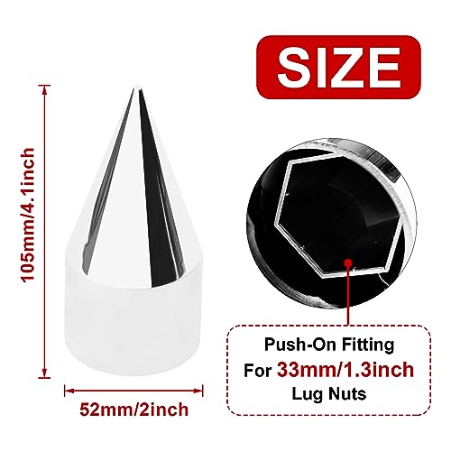 33mm x 4 1/4" Chromed Spike Lug Nuts Covers Push on,ABS Chrome Plastic Caps Pointed Push-on Lug Nut Cover for Semi Trucks Trailers, Pack of 20 PCS - color: 4 1/4" Chromed, size: 20