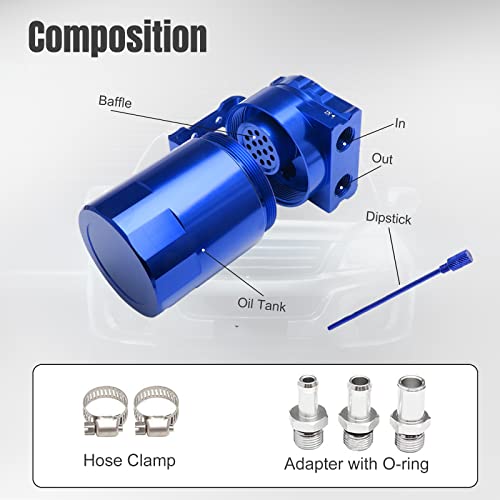 Thick Shell Baffled Oil Catch Can Coolant Fuel Catch Can Reservoir Kit - Blue - color: Blue